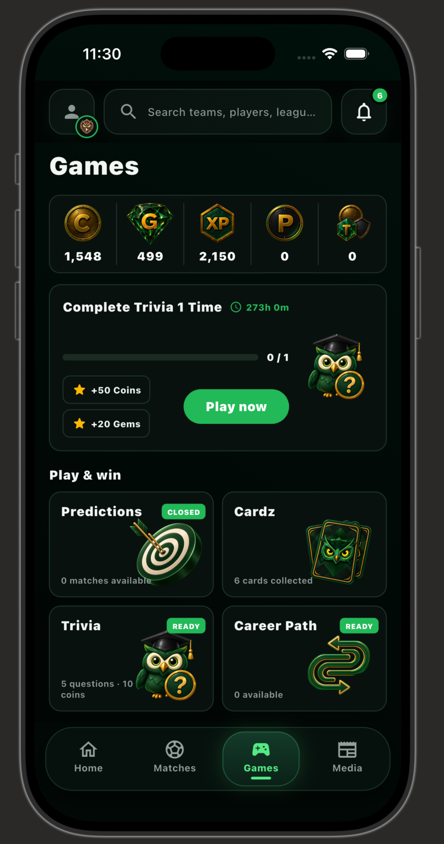 تاب الألعاب في تطبيق BallWhizz ويعرض المكافآت والتحديات والألعاب الكروية